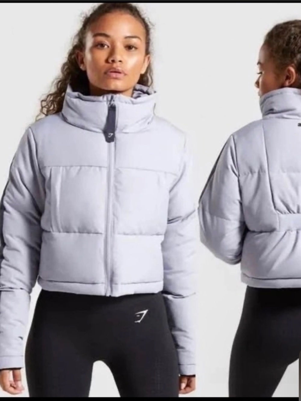 Gymshark Oversized Cropped Puffer Coat Full Zip Up Light Lilac Purple size L